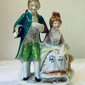VNTG Occupied Japan Porcelain Victorian Couple 1940's Hand-Painted Gold Gilted